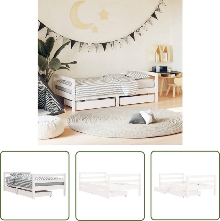 The Living Store Kinderbedframe Wit Massief grenenhout Afmetingen 165.5 x 85.5 x 52 cm Inclusief opberglade Geschikt voor matras 80 x 160 cm Montage vereist