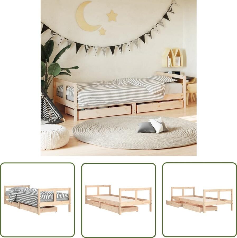 The Living Store Kinderbedframe Hout Massief Grenenhout Stevige Lattenbodem Opberglade Functioneel Ontwerp 205.5 x 85.5 x 55 cm Geschikt voor kinderen vanaf 4 jaar