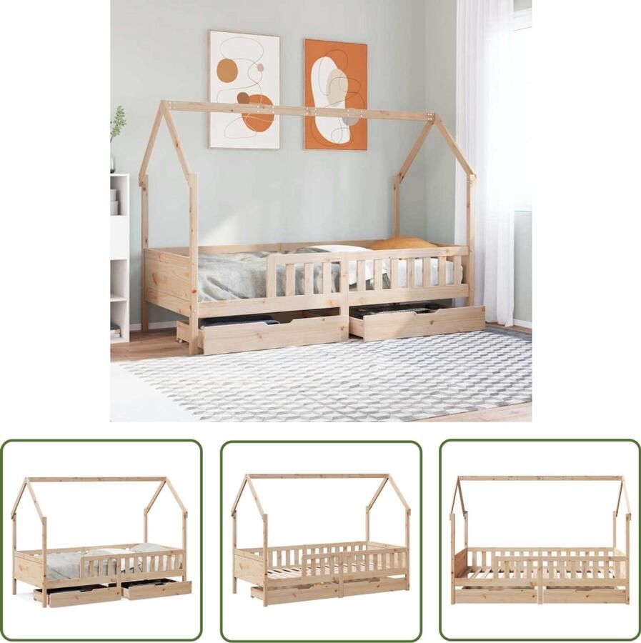 VidaXL Kinderbedframe met lades 90x190 cm massief grenenhout Kinderbed Houten Bed Kids Bed Kinderkamer Baby Kamer