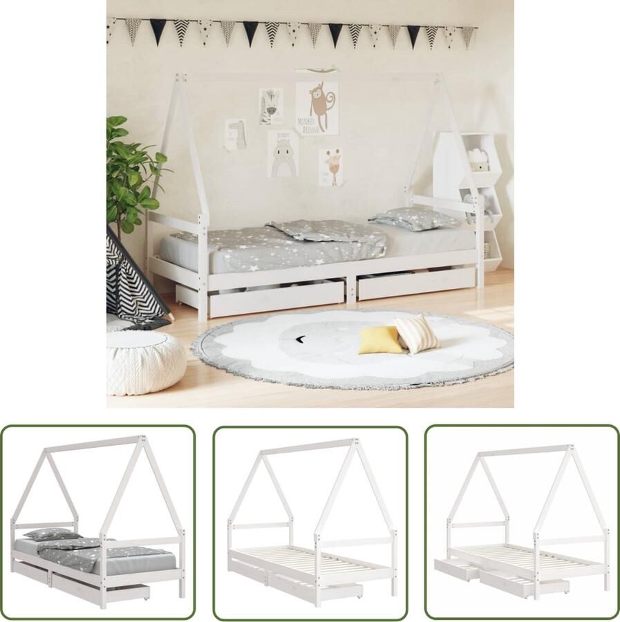 The Living Store Kinderbedframe Houten Peuterbed 205.5 x 95.5 x 143 cm Opberglades Geschikt voor 90 x 200 cm Matras Wit 4 jaar+ Kinderbed Houten Bed Peuterbed Kids Bed Kinderkamers
