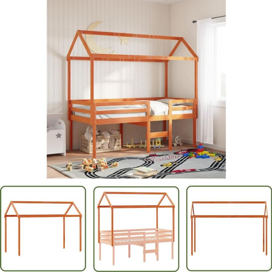 VidaXL Houten Bed Kinderbed Kinderbedhuisje 207x80 5x151 5 cm massief grenenhout wasbruin Kinderkamerdecoratie Kids Bedroom Furniture Bruingekleurd Bed