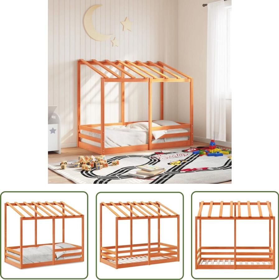 VidaXL Kinderbed met bedhuis 70x140 cm massief grenenhout wasbruin Kinderbed Houten Bed Grenenhouten Bed Kidsbed Babybed