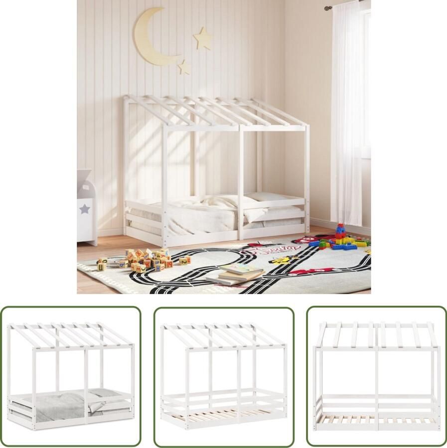 VidaXL Kinderbed met bedhuis 80x160 cm massief grenenhout wit Kinderbed Houten Bed Grenenhouten Bed Kids Bed Kinderkamermeubilair