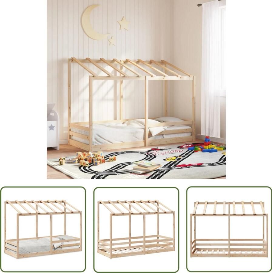 VidaXL Kinderbed met bedhuis 90x190 cm massief grenenhout Kinderbed Houten Bed Kids Bed Kinderkamer Bruine Kamer