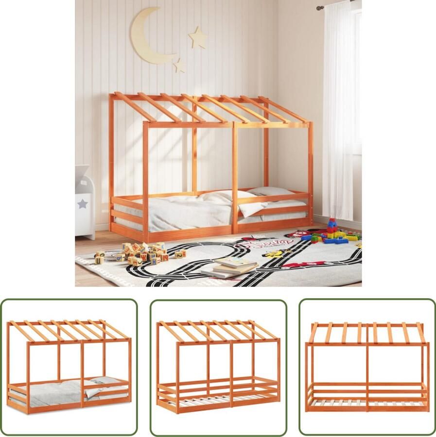 VidaXL Kinderbed met bedhuis 90x190 cm massief grenenhout wasbruin Kinderbed Houten Bed Grenenhouten Bed Kids Bed Baby Kamer