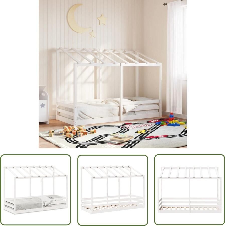 VidaXL Kinderbed met bedhuis 90x190 cm massief grenenhout wit Kinderbed Houten Bed Grenenhouten Bed Kids Bed Kinderkamer Decoratie