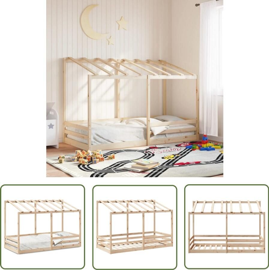 VidaXL Kinderbed met bedhuis 90x200 cm massief grenenhout Kinderbed Houten Bed Grenenhouten Bed Kids Bed Kinderkamermeubilair