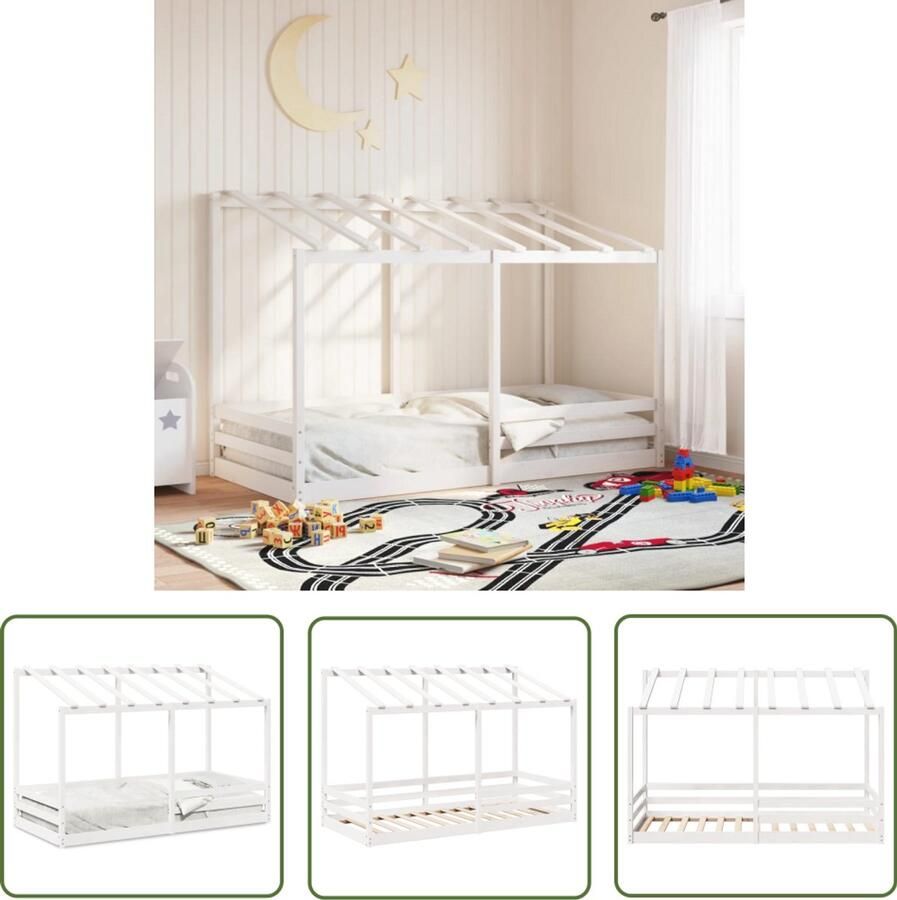 VidaXL Kinderbed met bedhuis 90x200 cm massief grenenhout wit Kinderbed Houten Bed Grenenhouten Bed Kidsbed Babybed