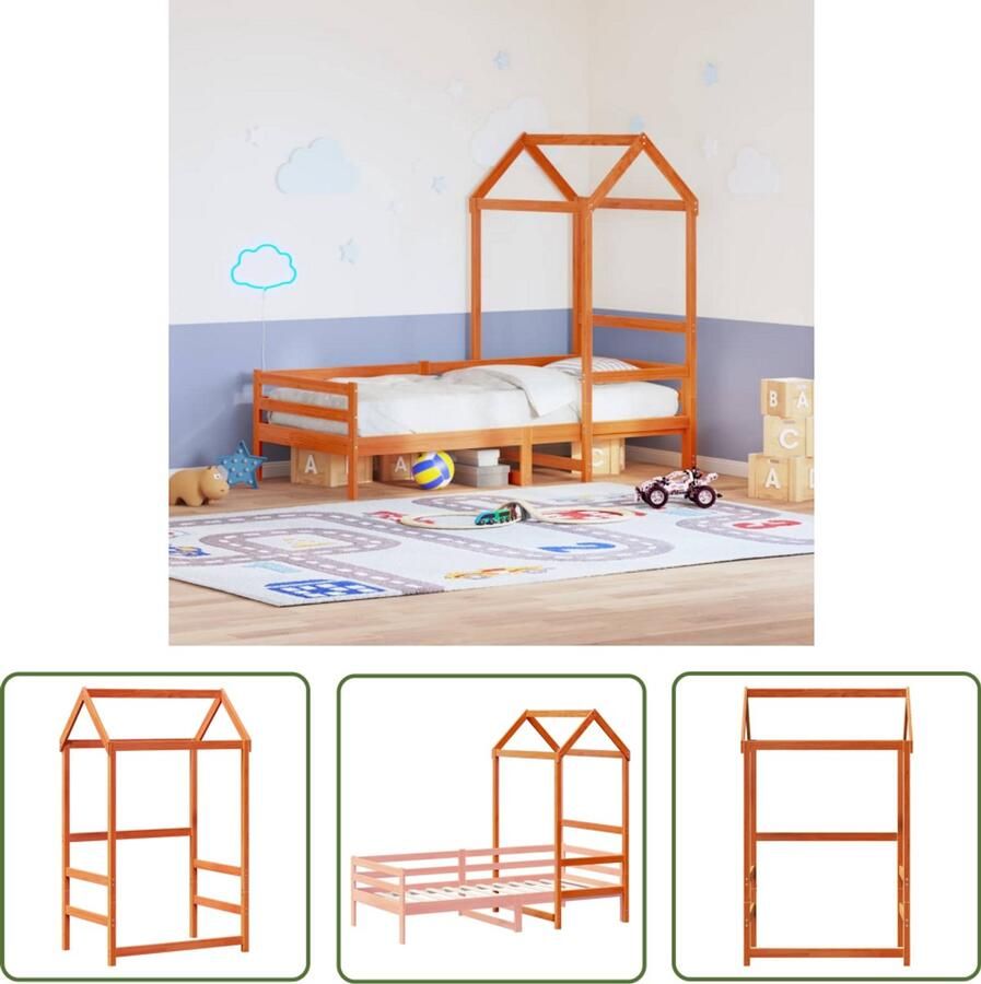 VidaXL Kinderbedhuisje 108x70x176 5 cm massief grenenhout wasbruin Kinderbedhuisje Houten Bed Kinderkamer Decoratie Bruingekleurd Bed Kids Bed Tent