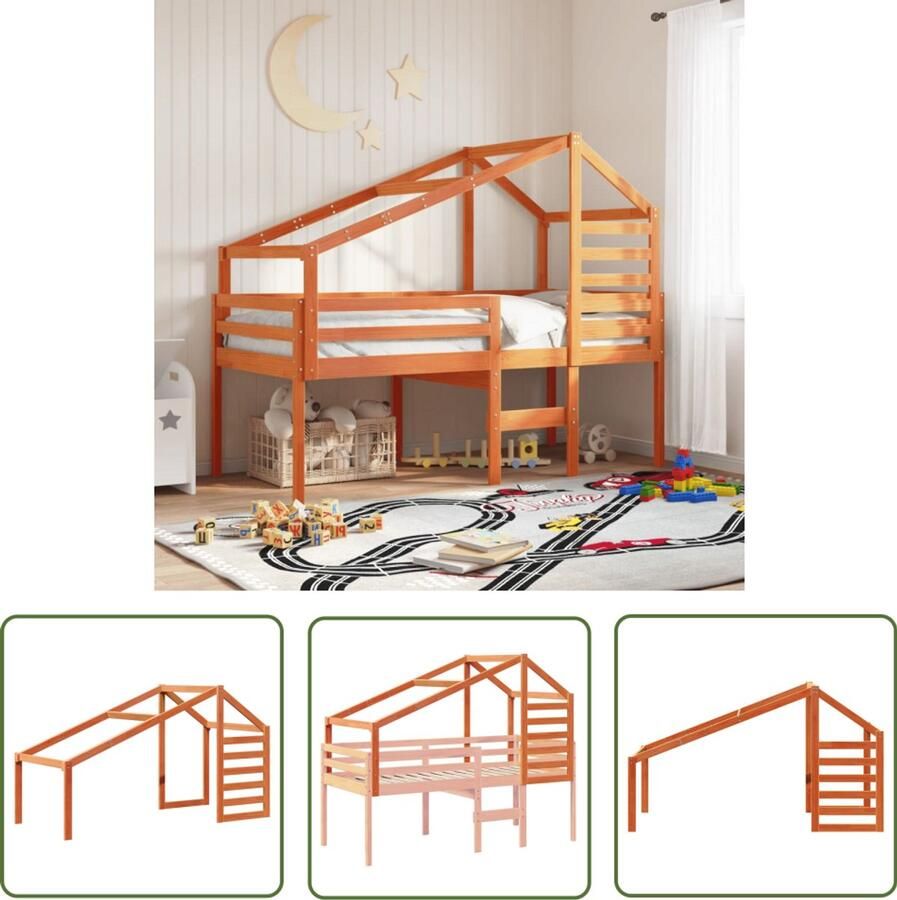 VidaXL Houten Bed Kinderbedhuisje 188x97x113 cm massief grenenhout wasbruin Kindermeubilair Kids Kamerdecoratie Bruingekleurd Bed