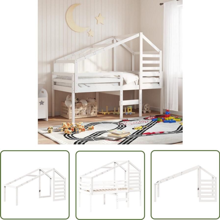 VidaXL Houten Bed Kinderbedhuisje 198x97x113 cm massief grenenhout wit Kindermeubilair Baby Kamer Kids Room Decoratie