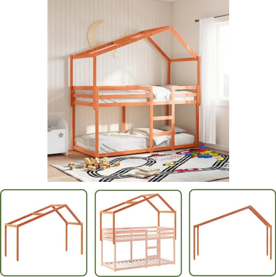VidaXL Houten Bed Kinderbedhuisje 213x85 5x144 5 cm massief grenenhout wasbruin Kinderkamer Decoratie Bruingekleurd Bed Speelhut