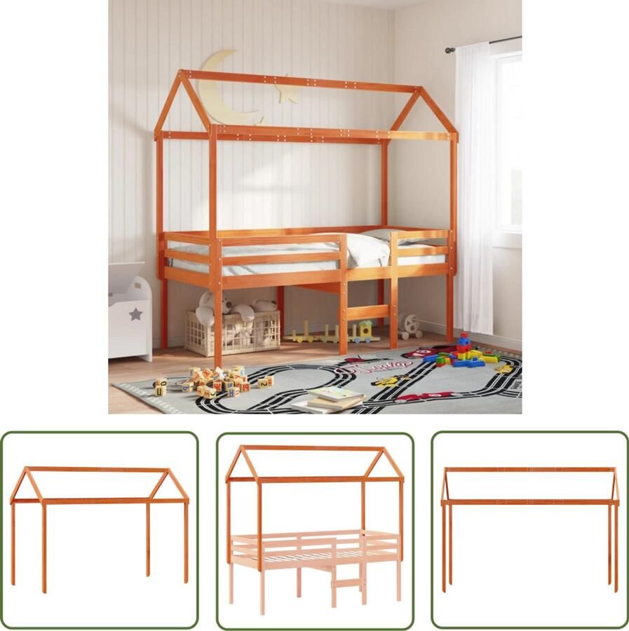 VidaXL Houten Bed Kinderbedhuisje 217x95 5x159 cm massief grenenhout wasbruin Kindermeubilair Kids Kamer Speelgoedkast