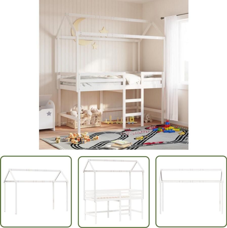 VidaXL Houten Bed Kinderbedhuisje 217x95 5x159 cm massief grenenhout wit Kindermeubilair Baby Kamer Kids Room Decoratie