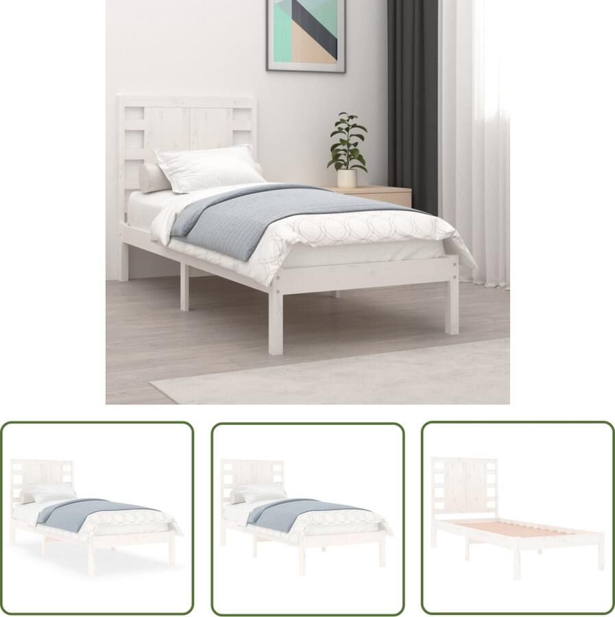The Living Store Klassiek Houten Bedframe 195.5 x 81 x 100 cm Wit Massief Grenenhout Klassieke Bed Frame Houten Bed Enkel Bed Klein Tweepersoonsbed Wit Bed