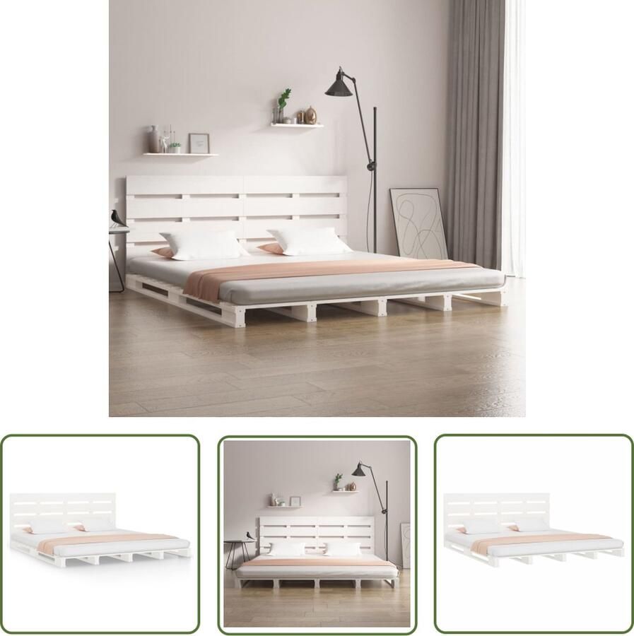 The Living Store Bedframe massief grenenhout wit 200x200 cm Bedframe Bedframes Bed Bedbodem Ledikant Bed Frame Massief Houten Bedframe Slaapmeubel Tweepersoonsbed Bedden Bedbodems - Foto 2
