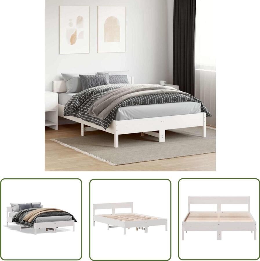 VidaXL Houten Bed Massief Grenenhout Bed Frame Bedframe zonder matras massief grenenhout wit 120x200 cm Enkel Bed Twee Persoons Bed 120x200