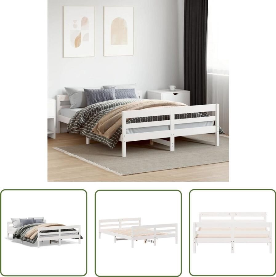 VidaXL Houten Bed Massief Grenenhout Bed Frame Bedframe zonder matras massief grenenhout wit 120x200 cm Bed 120x200 Wit Bed Frame Modern Bed Frame