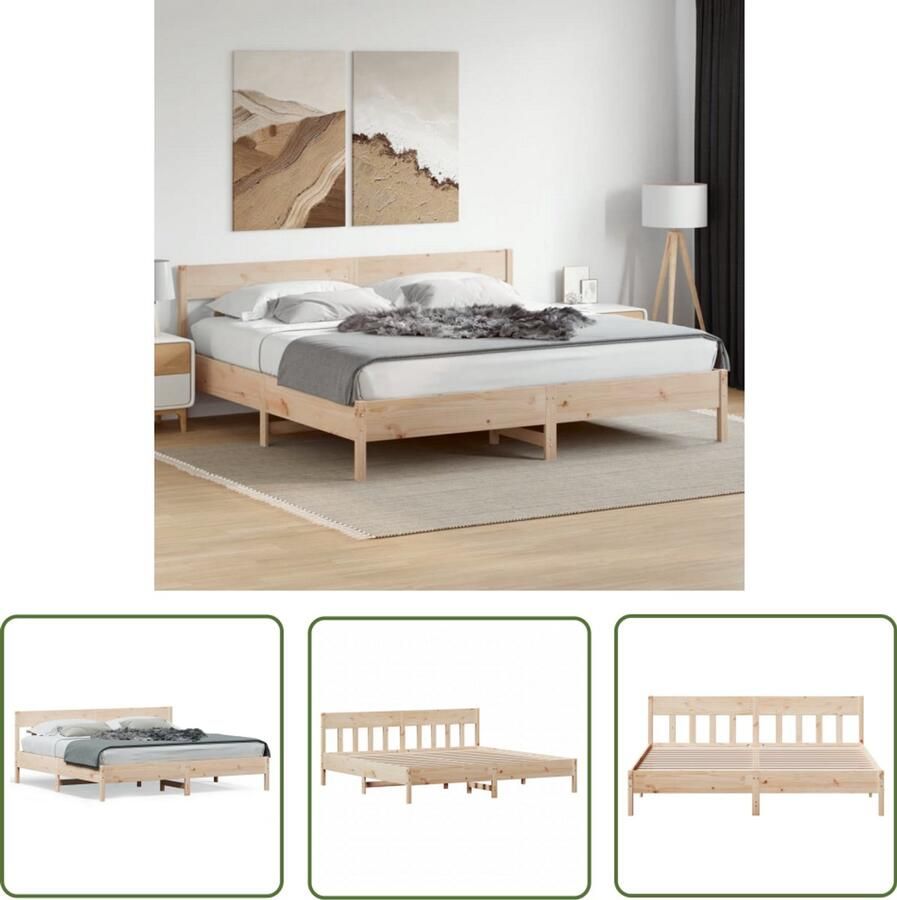 VidaXL Houten Bed Massief Grenenhout Bedframe zonder matras massief grenenhout 200x200 cm Bed 200x200 Tweepersoons Bed Natuurlijk Bedframe
