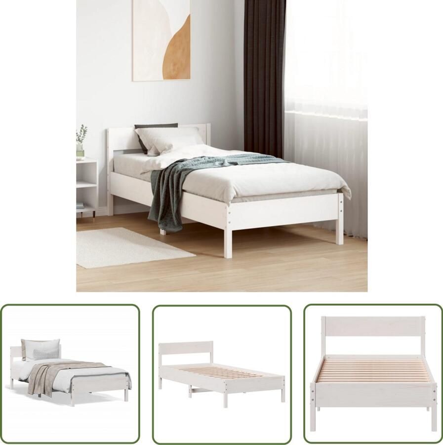 VidaXL Bedframe zonder matras massief grenenhout wit 90x190 cm Massief Grenenhout Bedframe Houten Bed Wit Bedframe Bed 90x190 Tweepersoons Bed
