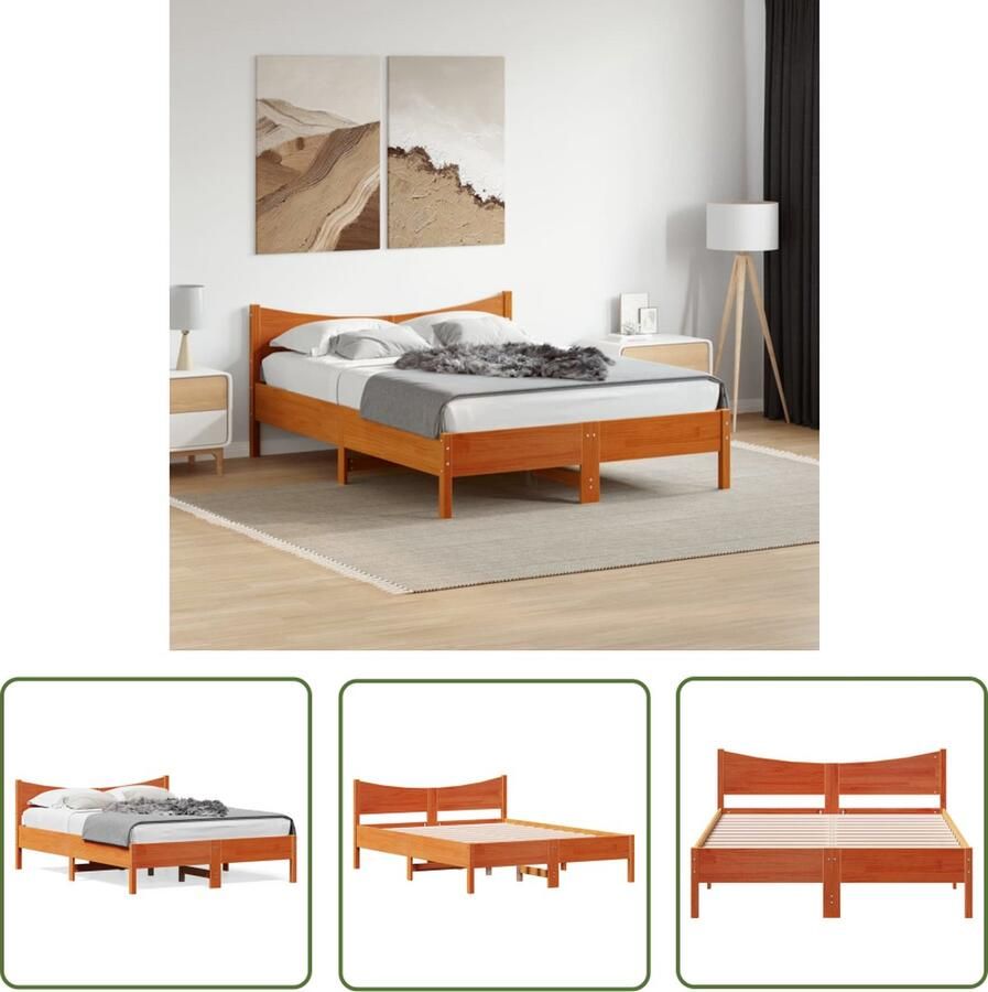 The Living Store Bedframe zonder matras massief grenenhout wasbruin 120x200 cm Massief Hout Bed Frame Houten Bed Grenenhout Bed Tweepersoons Bed Slaapcomfort