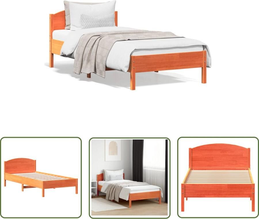 The Living Store Houten Bedframe 205.5 x 95.5 x 74.5 cm Massief grenenhout Multiplex lattenbodem Massief Hout Bed Frame Houten Bed Grenenhout Bed Enkelpersoons Bed Tweepersoons Bed