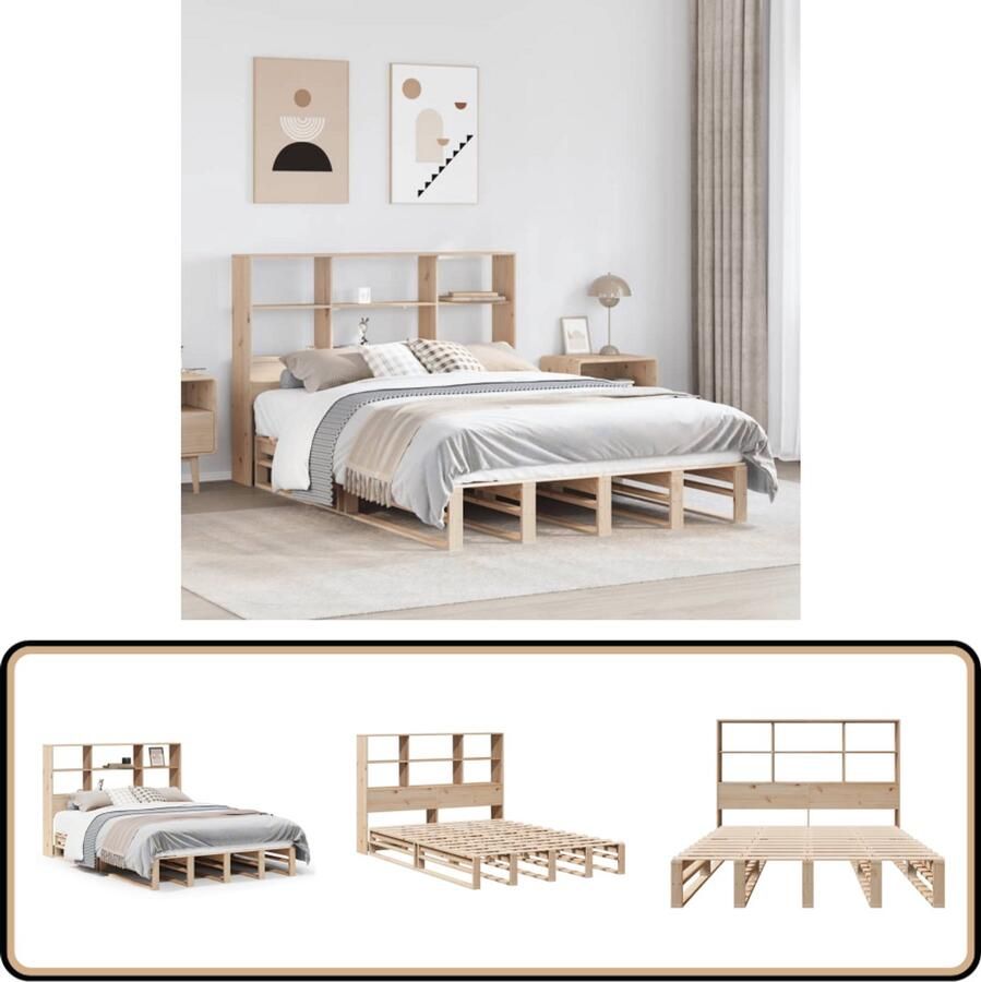 VidaXL Houten Bed met Boekenkast 150x200 cm Bed Frame Houten Bed Tweepersoonsbed Boxspring Bed Hoofdeinde Kast Stapelbare Kasten Design Bed Moderne Slaapkamer Landelijke Slaapkamer Compact Bed Multifunctionele Meubels