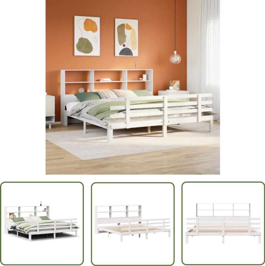 VidaXL Houten Bed Met Boekenkast Bed met boekenkast zonder matras grenenhout wit 180x200 cm Bed Frame Bibliotheek Bed Slaapkamer Meubel