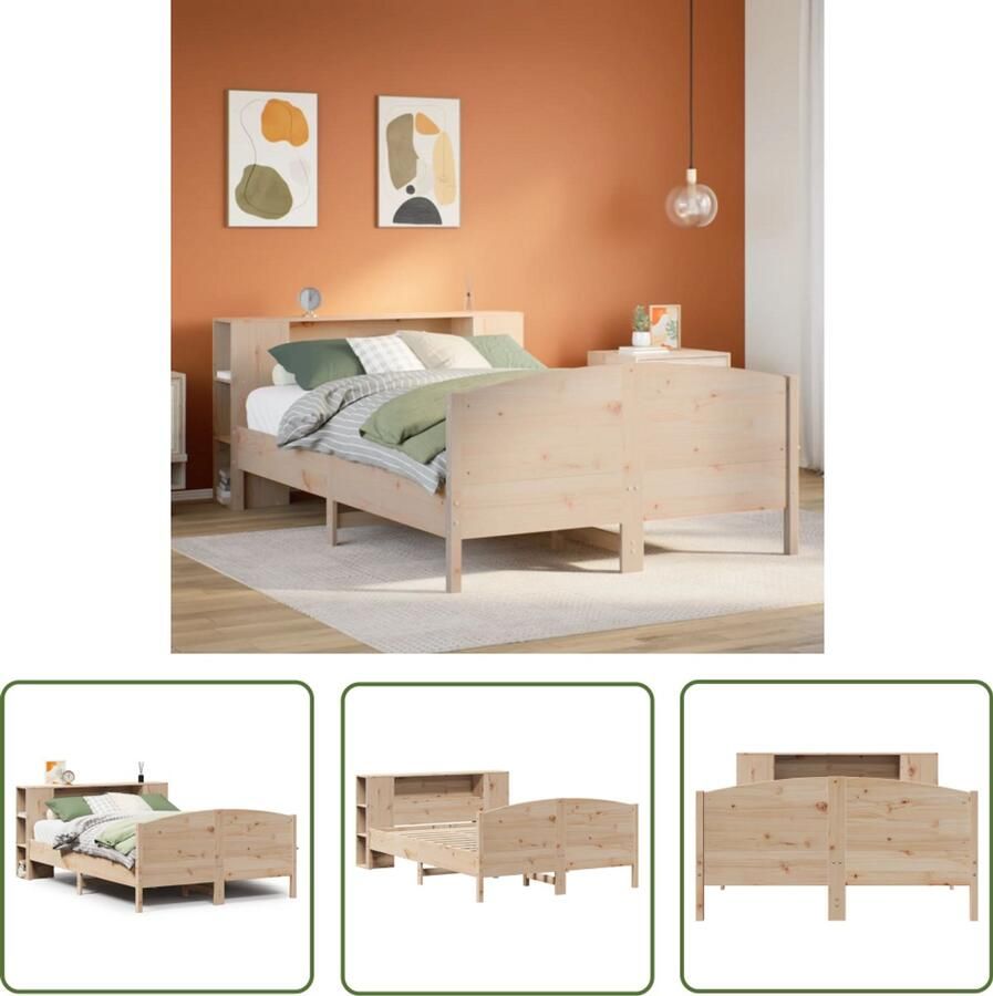 VidaXL Houten Bed Met Boekenkast Bed met boekenkast zonder matras massief grenenhout 140x200 cm Slaapkamers Bibliotheek Bed Vintage Bed