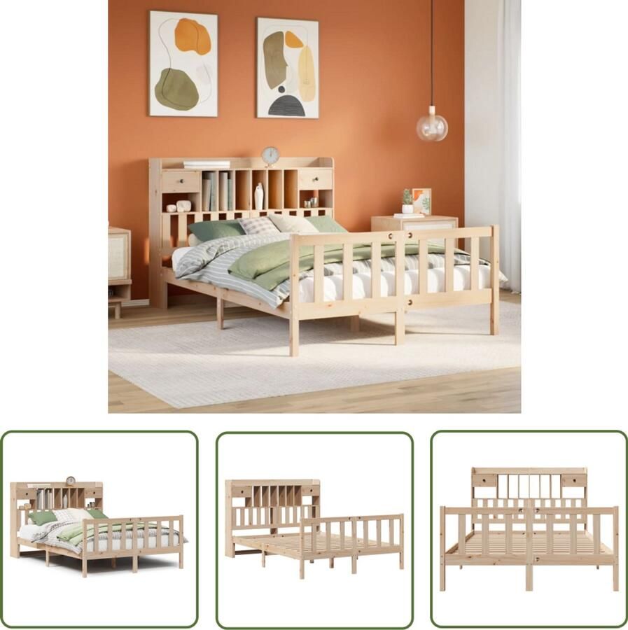 VidaXL Houten Bed Met Boekenkast Bed met boekenkast zonder matras massief grenenhout 150x200 cm Tweepersoonsbed Stapelbaar Bed Design Bed