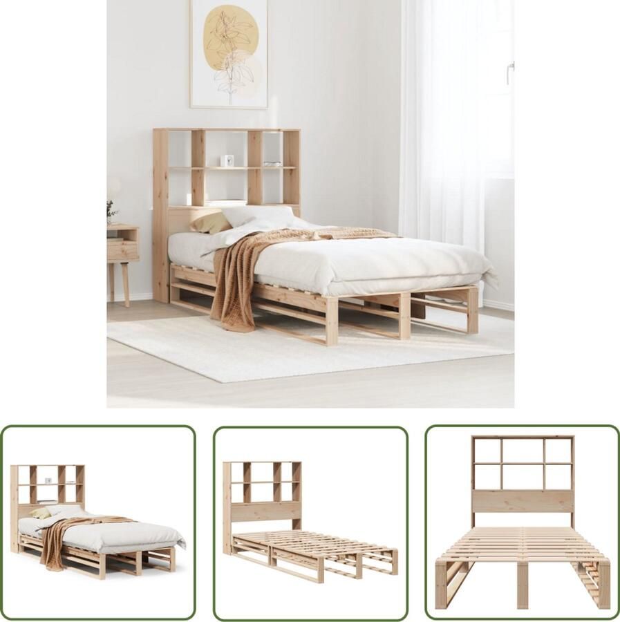 VidaXL Bed met boekenkast zonder matras massief hout 100x200 cm Bed Met Boekenkast Houten Bed Slaapkamers Bibliotheek Bed Compact Bed