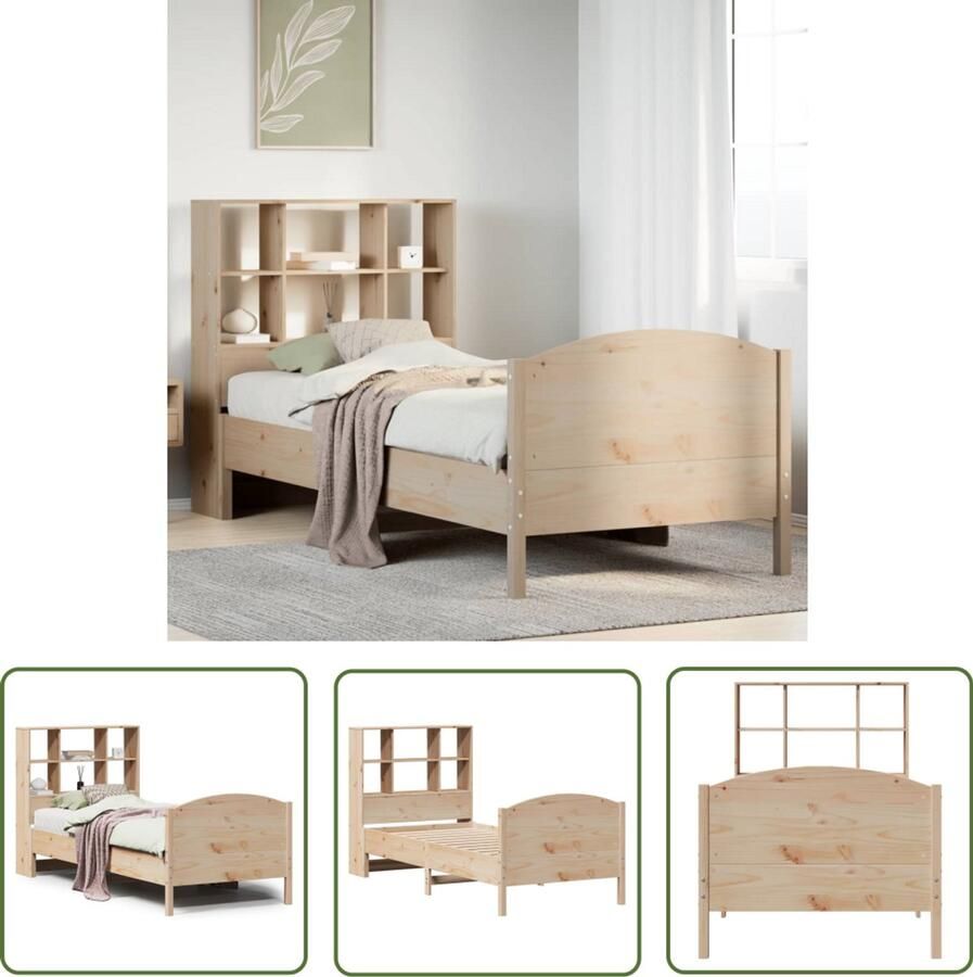 VidaXL Bed met boekenkast zonder matras massief grenenhout 100x200 cm Bed Houten Bed Boekenkast Bed Tweepersoonsbed Massief Hout Bed