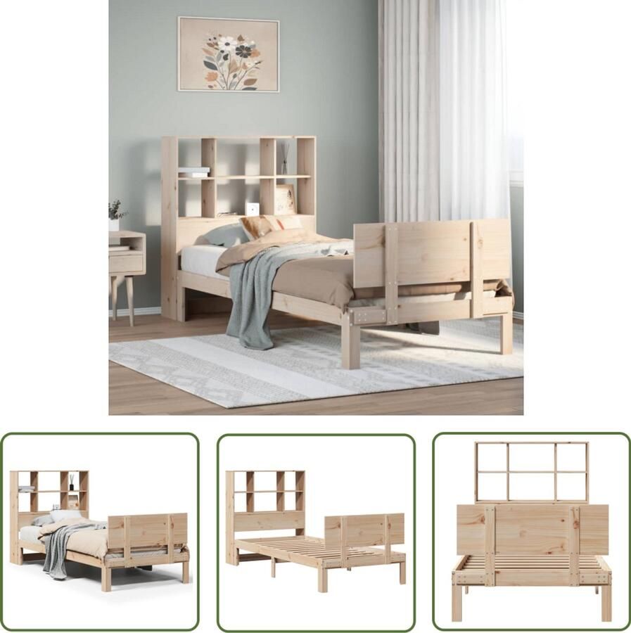 VidaXL Bed met boekenkast zonder matras massief grenenhout 100x200 cm Bed Houten Bed Boekenkast Bed Tweepersoonsbed Slaapkamer Meubel