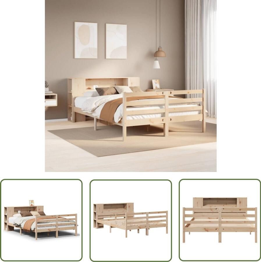 VidaXL Houten Bed met boekenkast zonder matras massief grenenhout 140x190 cm Bed Met Kast Bibliotheekbed Boekenkastbed