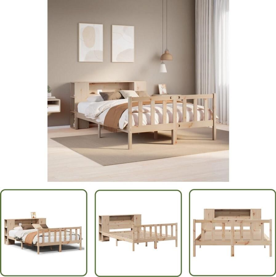 VidaXL Houten Bed met boekenkast zonder matras massief grenenhout 140x190 cm Bed Met Kast Boekenkastbed Tweepersoonsbed