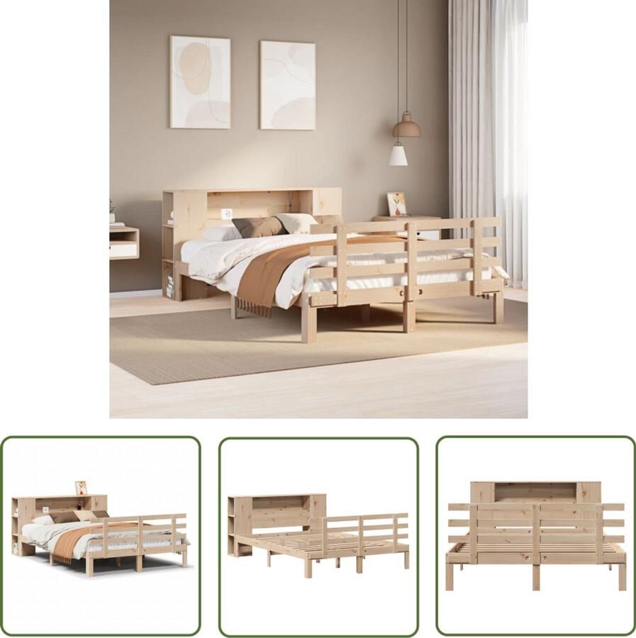 VidaXL Houten Bed met boekenkast zonder matras massief grenenhout 140x200 cm Tweepersoonsbed Boekenkastbed Slaapkamermeubilair