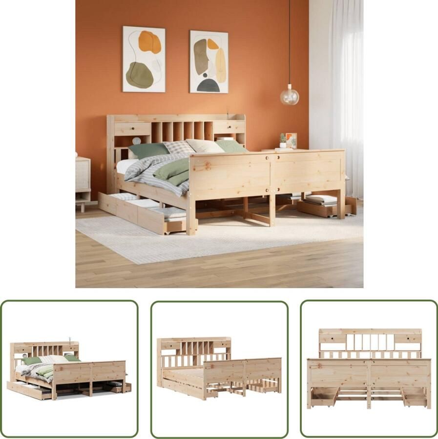 VidaXL Houten Bed met boekenkast zonder matras massief grenenhout 180x200 cm Bed Met Kast Bibliotheekbed Slaapkamerdecoratie