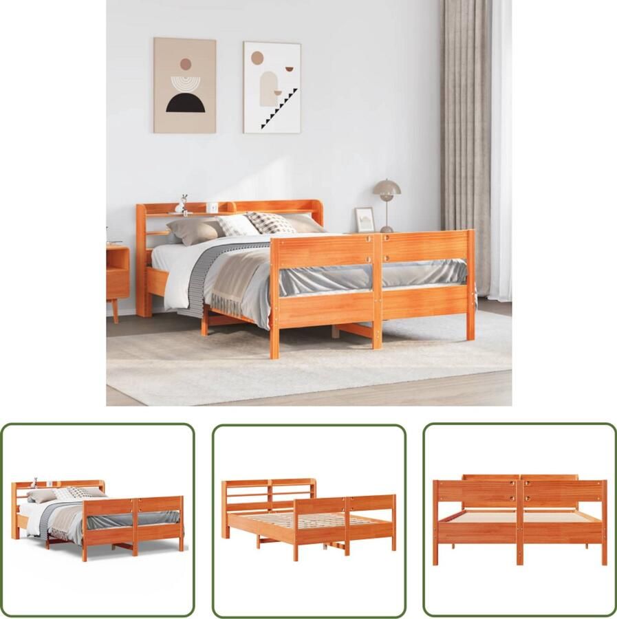VidaXL Bed met matras massief grenenhout wasbruin 140x190 cm Bed Houten Bed Grenenhouten Bed Boxspring Tweepersoonsbed