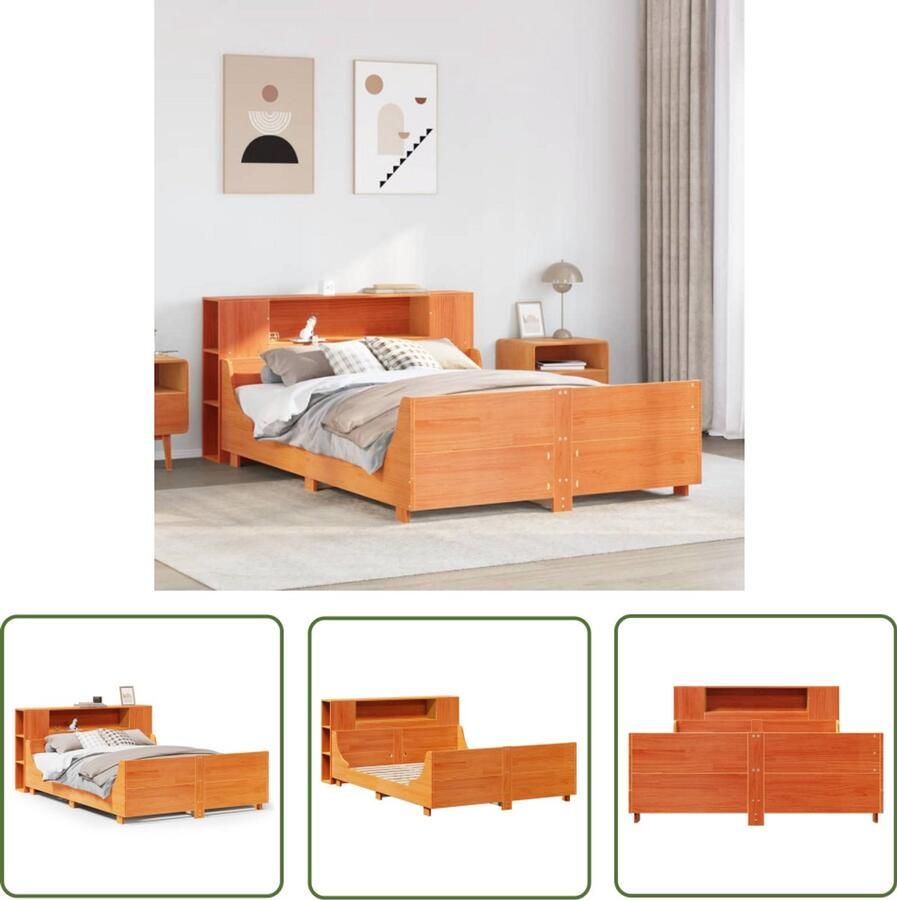VidaXL Bed met matras massief grenenhout wasbruin 140x190 cm Bed Houten Bed Grenenhouten Bed Boxspring Slaapcomfort