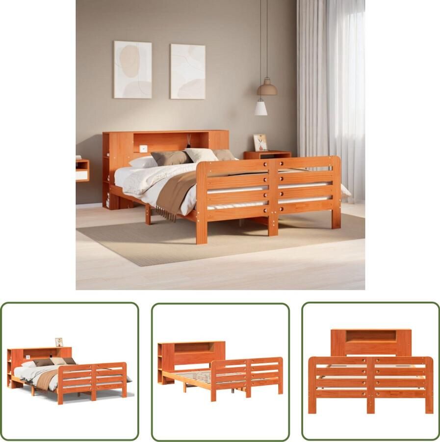 VidaXL Bed met matras massief grenenhout wasbruin 140x190 cm Bed Houten Bed Grenenhouten Bed Boxspring Slaapcomfort