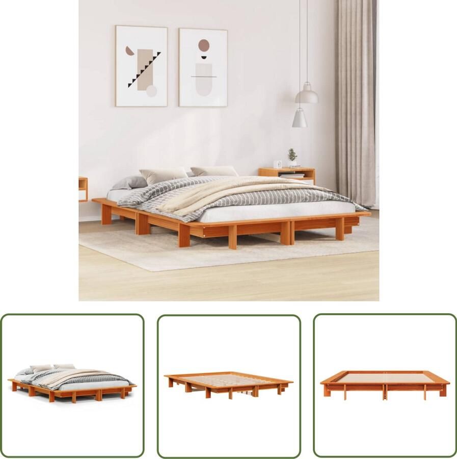VidaXL Bed met matras massief grenenhout wasbruin 140x190 cm Bed Houten Bed Grenenhouten Bed Boxspring Slaapcomfort - Foto 2