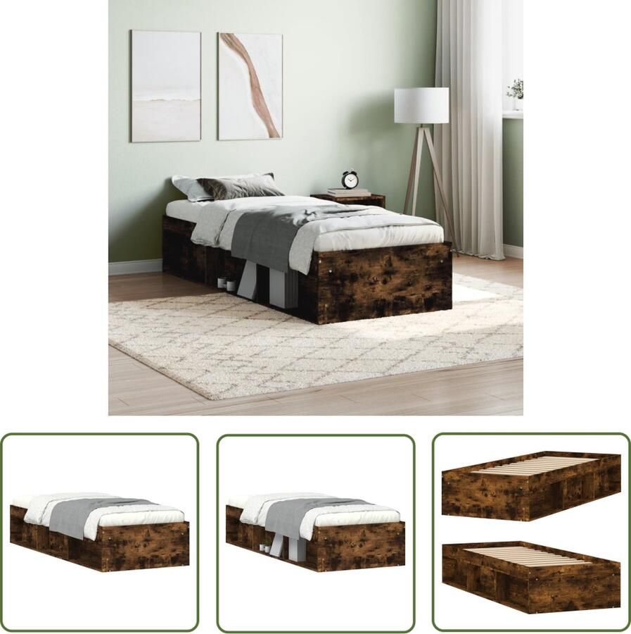 The Living Store Bedframe Gerookt eiken 193 x 78 x 35 cm Multiplex lattenbodem Modern Bed Frame Houten Bed Bruine Bed Slaapkamersdecoratie Compact Bed