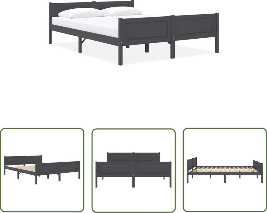 The Living Store Bedframe Moderne en Coole Slaapkamer Hout 206x166x63 cm Grijs Montage vereist Modern Bed Frame Houten Bed Tweepersoons Bed Grijze Bed Slaapkamersdecoratie