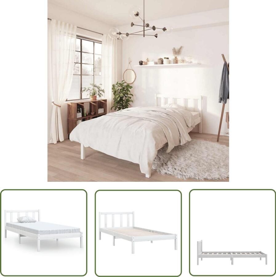 The Living Store Bedframe massief grenenhout wit 90x200 cm Bedframe Bed Frame Bed Frames Bed Bedden 1-persoonsbed 1-persoonsbedden Eenpersoons Bed - Foto 2