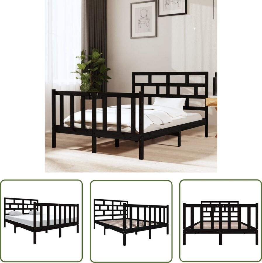 The Living Store Bedframe massief grenenhout zwart 140x190 cm Bedframe Bedframes Bed Bedbodem Ledikant Bed Frame Massief Houten Bedframe Slaapmeubel Tweepersoonsbed Bedden Bedbodems - Foto 4