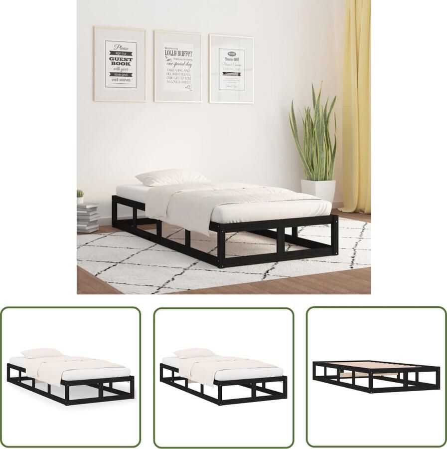 The Living Store Bedframe massief hout zwart 90x190 cm Modern Bedframe Houten Bed Eenpersoonsbed Zwarte Kleur Stabiele Constructie