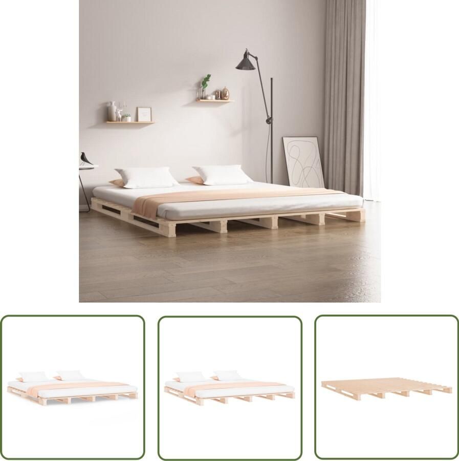 The Living Store Palletbed massief grenenhout 140x200 cm Palletbed Houten Bed Grenenhouten Bed Tweepersoonsbed Design Bed