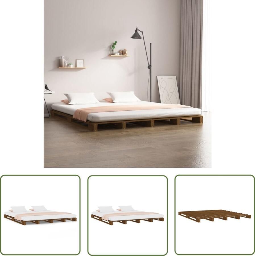 The Living Store Palletbed massief grenenhout honingbruin 120x200 cm Palletbed Palletbedden Bed Slaapkamermeubel Bedframe Eenpersoonsbed Tweepersoonsbed Houten Bed Frame Bedbasis