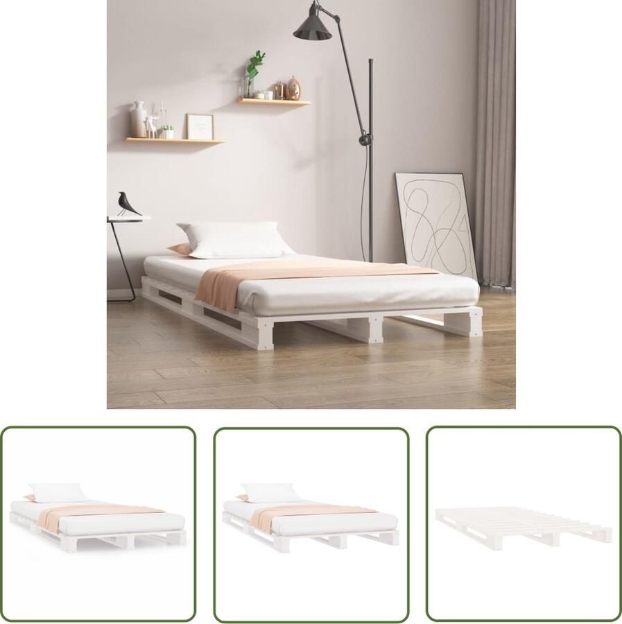 The Living Store Palletbed massief grenenhout wit 90x200 cm Palletbed Palletbedden Bed Slaapkamermeubel Bedframe Eenpersoonsbed Houten Bed Frame Bedbasis