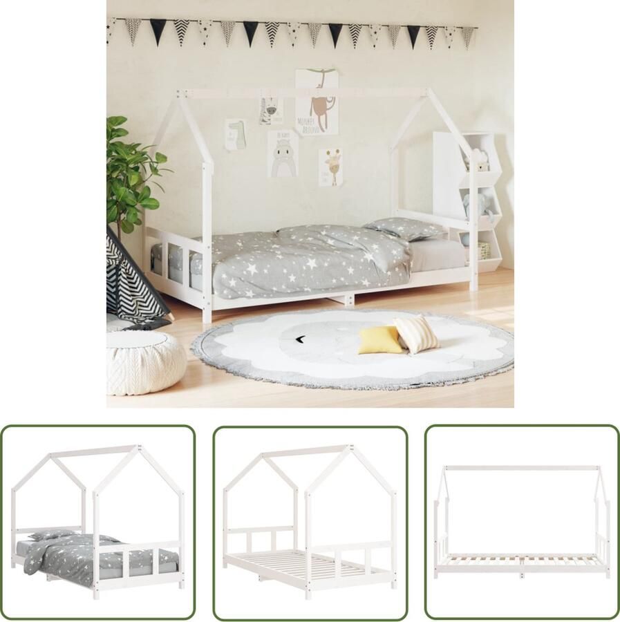 The Living Store Peuterbed Houten Bedframe Massief grenenhout Multiplex Lattenbodem Doordacht en Praktisch Ontwerp Wit 205.5 x 95.5 x 133 cm (L x B x H) Geschikt voor 90 x 200 cm Matras Montage vereist 4+ jaar